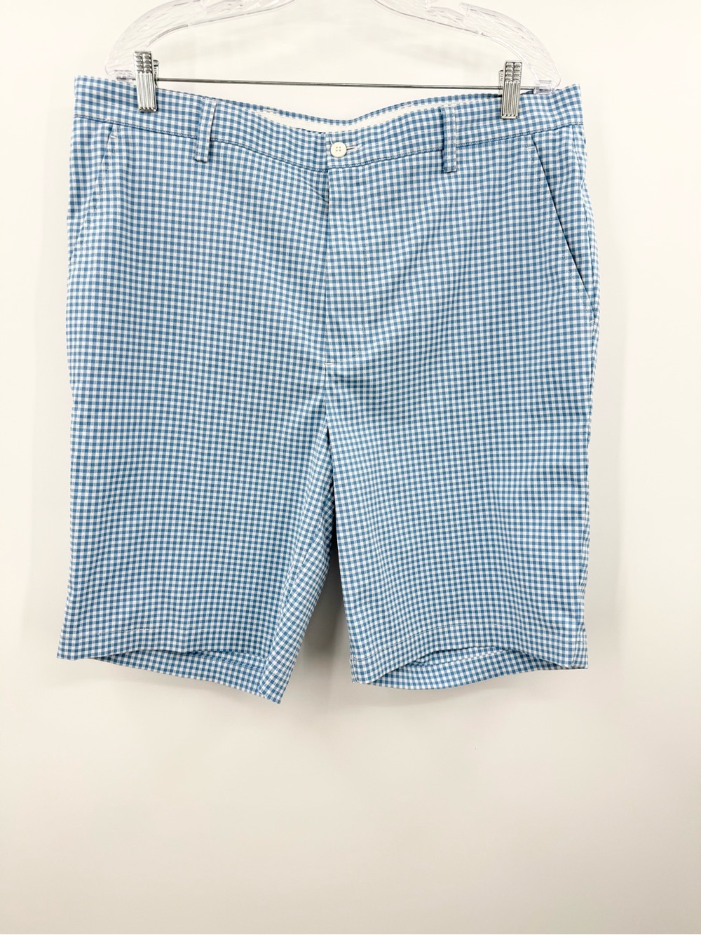 FootJoy Men’s Blue & White Seersucker Gingham Stretch Plaid Golf Shorts Size 38